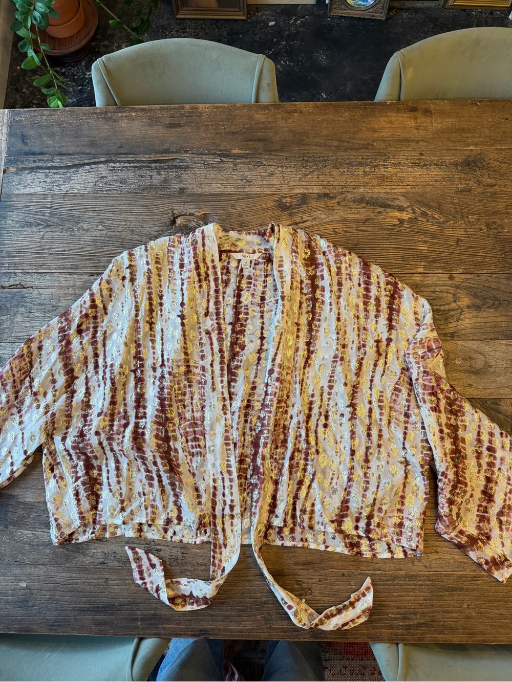 Next Women's Tie-Front Open Cardigan in Burgundy and Mustard